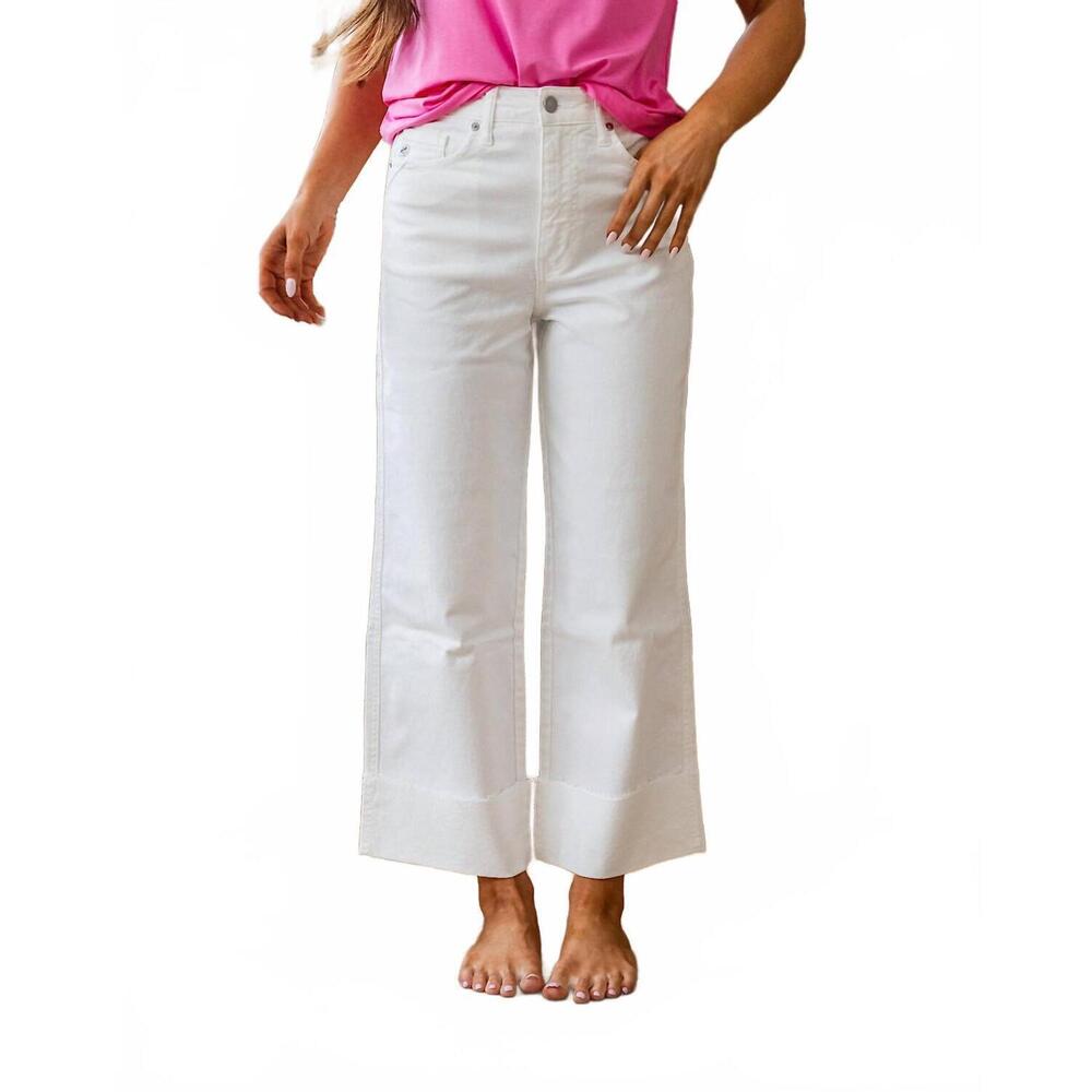 NEW KANCAN high rise cropped wide leg jeans in white